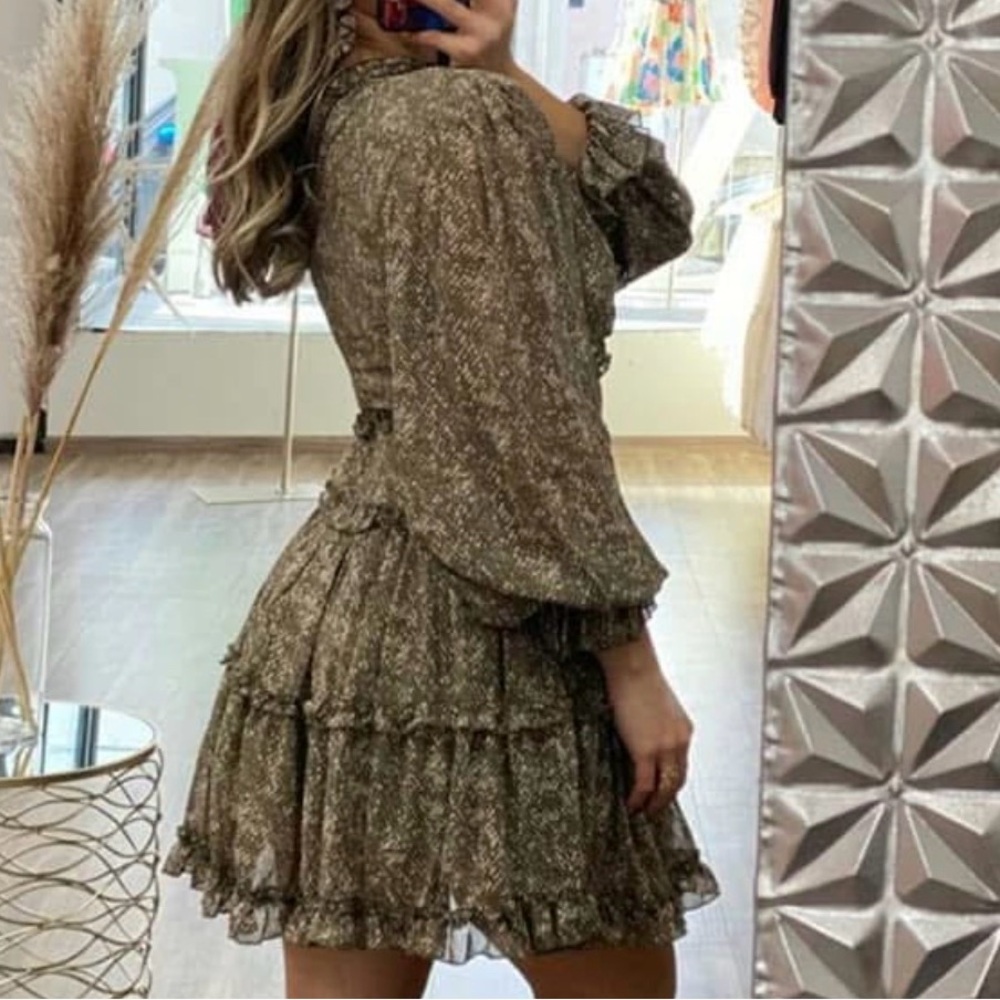 A226. Olive Green Ruffle Dress - Picture 3 of 3